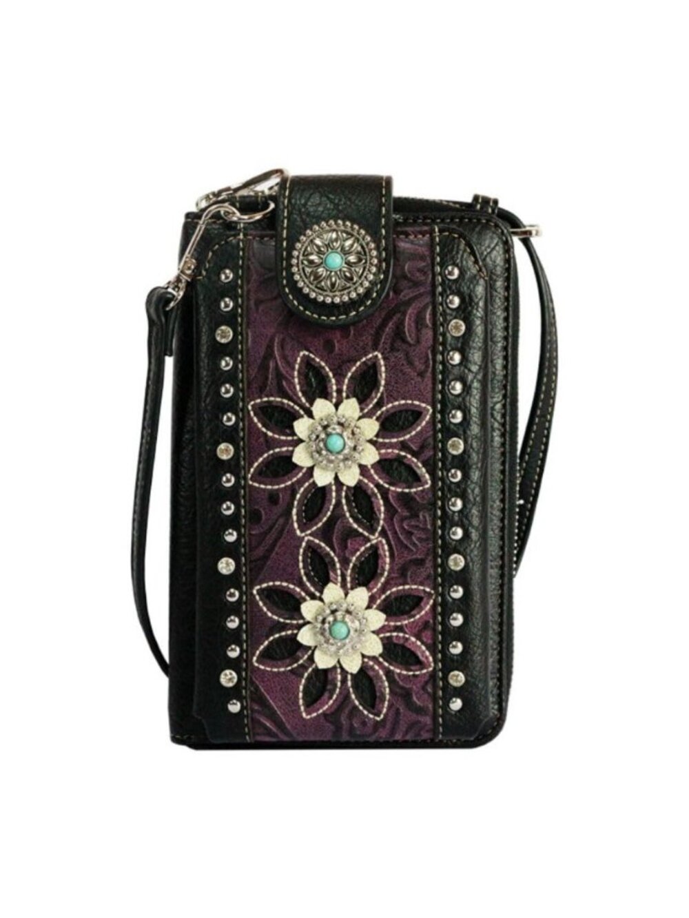 small western Crossbody flower Cell Phone wallet Purse for women Western Tooled